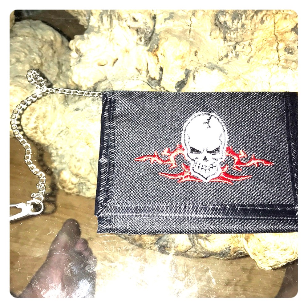 New black skull nylon surfer wallet fold over Y2k